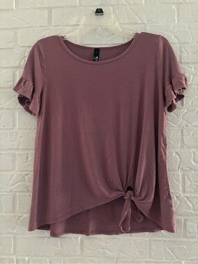 Ing Women’s Knot-Front Short Ruffled Sleeve Top Dusty Mauve Large
